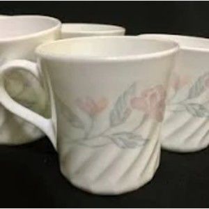 Corelle Corning Impressions Pink Trio Swirl Mugs 9 oz (lot of 4)